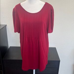 Pintuck Front Red Short Sleeve Women's Top